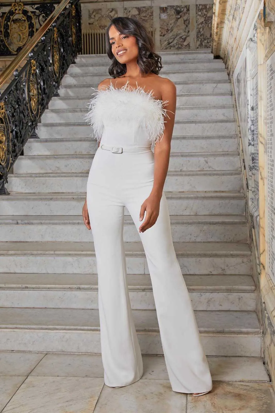 All white strapless jumpsuit sales