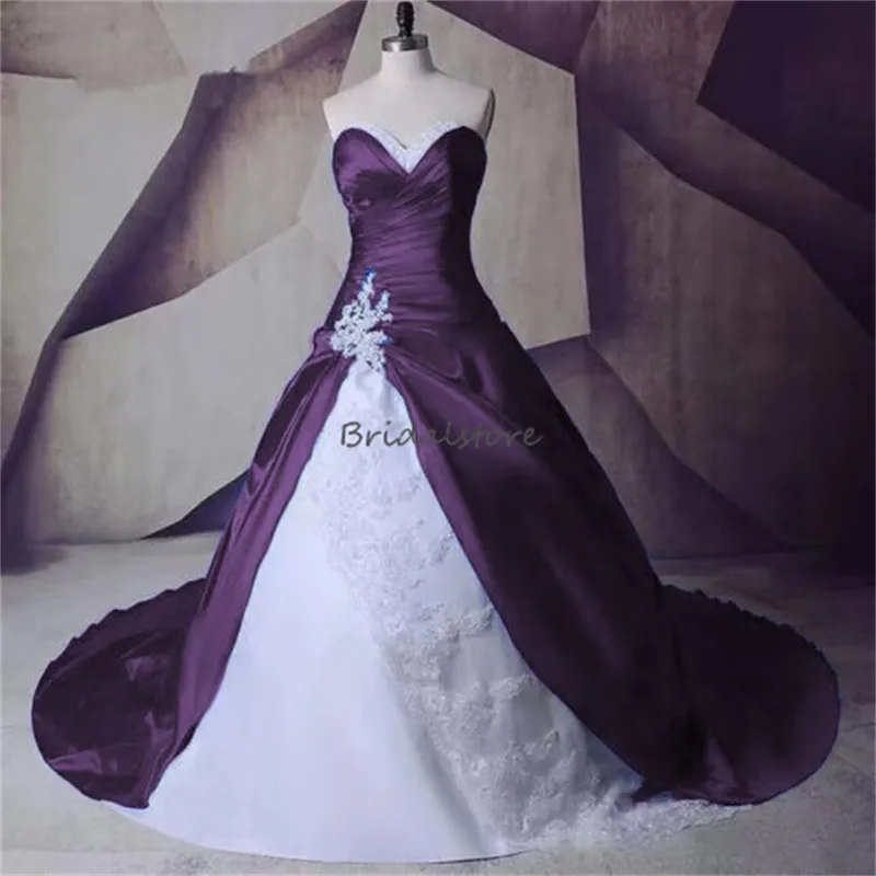 Royal purple and white wedding dress online
