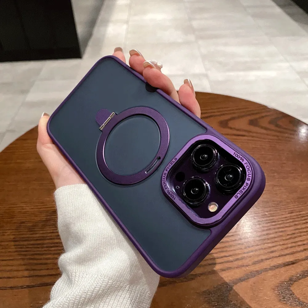 Coque IPhone 11 à 16 En Simili Cuir Et Métal - Charge Sans Fil Compatible - Fixation Encliquetable