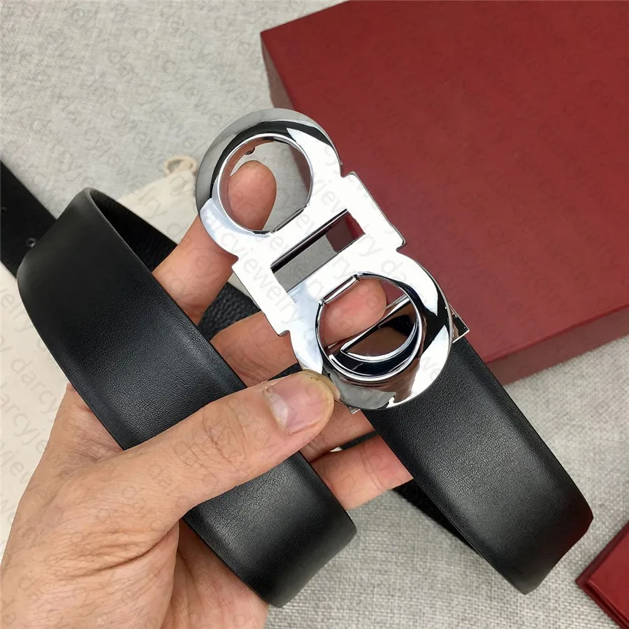 Designer Cowhide Leather Belt Smooth Buckle Black 3.5CM Width Gold and Silver Men s and Women s