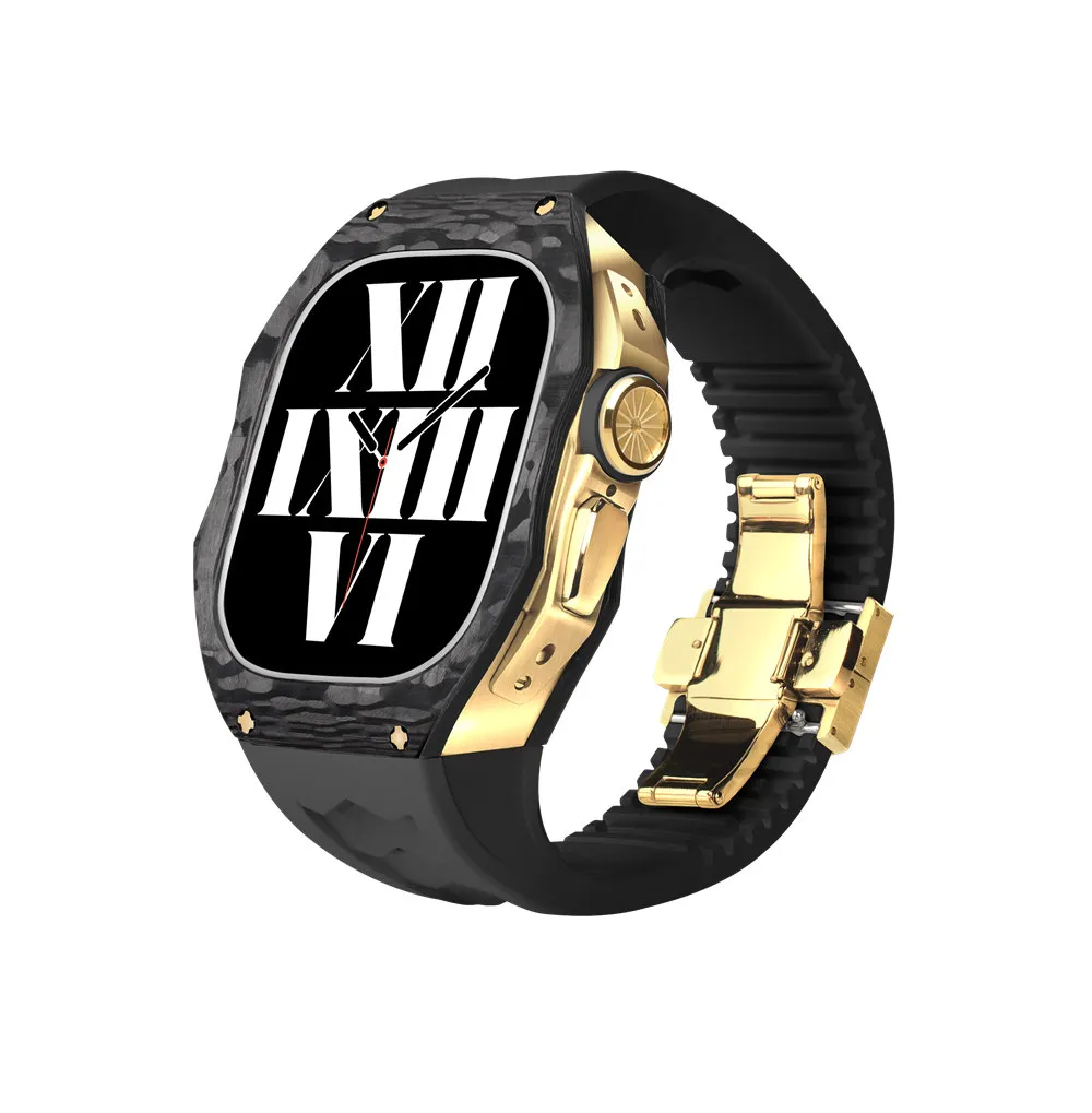 For  Watch Ultra 49mm Premium Carbon Fiber AP Mod Kit Fluororubber Protective Case Band Strap Cover