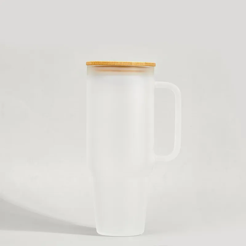 40oz Glass tumbler with handle and bamboo lid Sublimation blanks