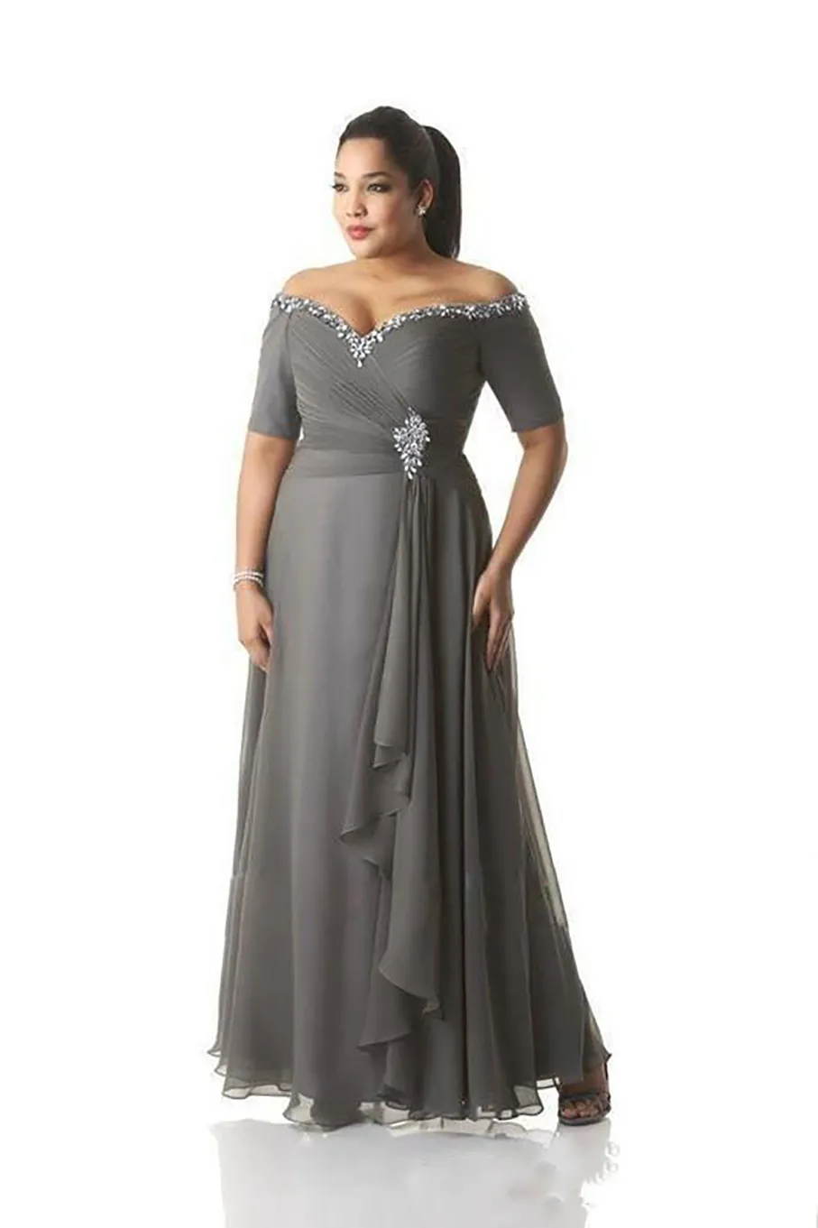 Grey Mother Of The Bride Groom Dresses Plus Size Off The Shoulder Cheap Chiffon Prom Party Gowns Long Evening Wear From 46 24 DHgate
