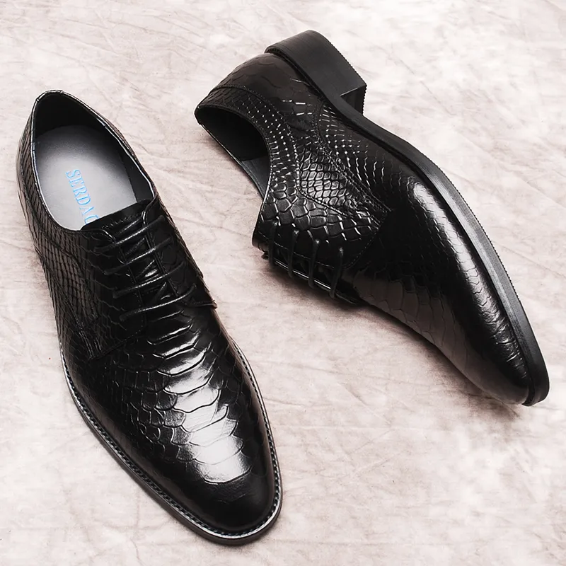 Mens Crocodile Pattern Genuine Leather Oxford Mens Wearhouse Dress