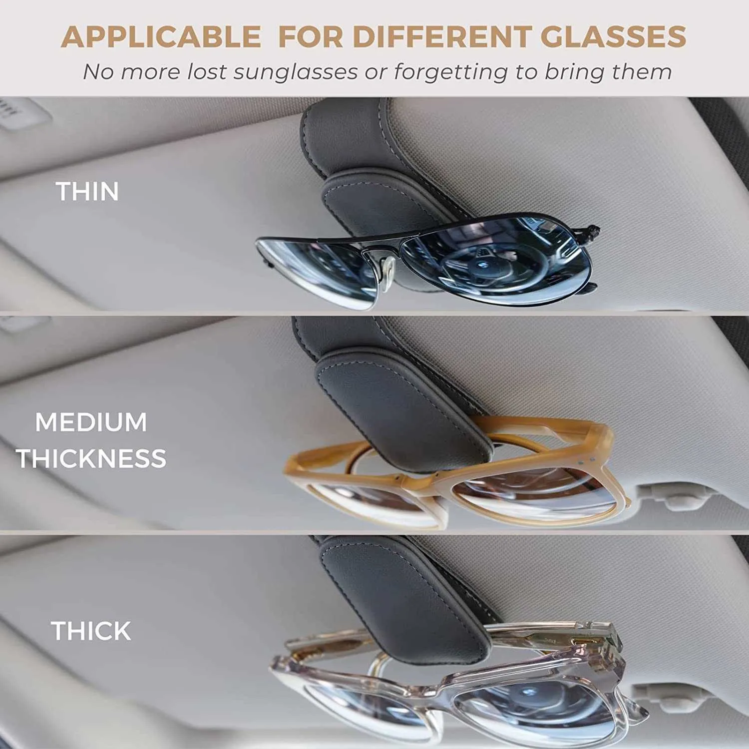 Auto Sun Visor Glasses Holder Case With Sunglasses Clip And