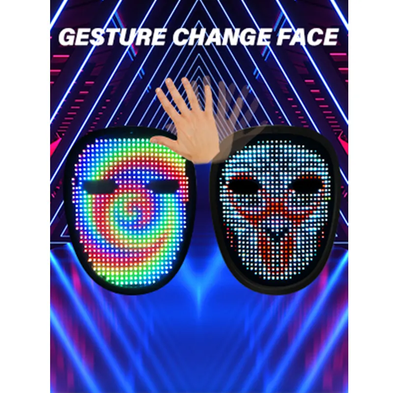 Led Mask, Light Up Mask With Gesture Sensing, LED Lighted Face Transforming Halloween Mask Costume Cosplay Party