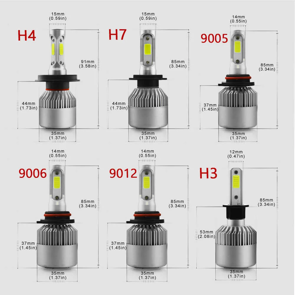 2PCS H4 Car Headlight LED H7 6500K 8000LM Bulb H11 H8 H1 H3 9005