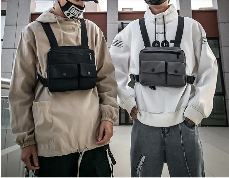 Sac a coffre a gilet tactique hip hop pour hommes sacs de mode de personnalite de streetwear pochette de ceinture a bandouliere unisexe