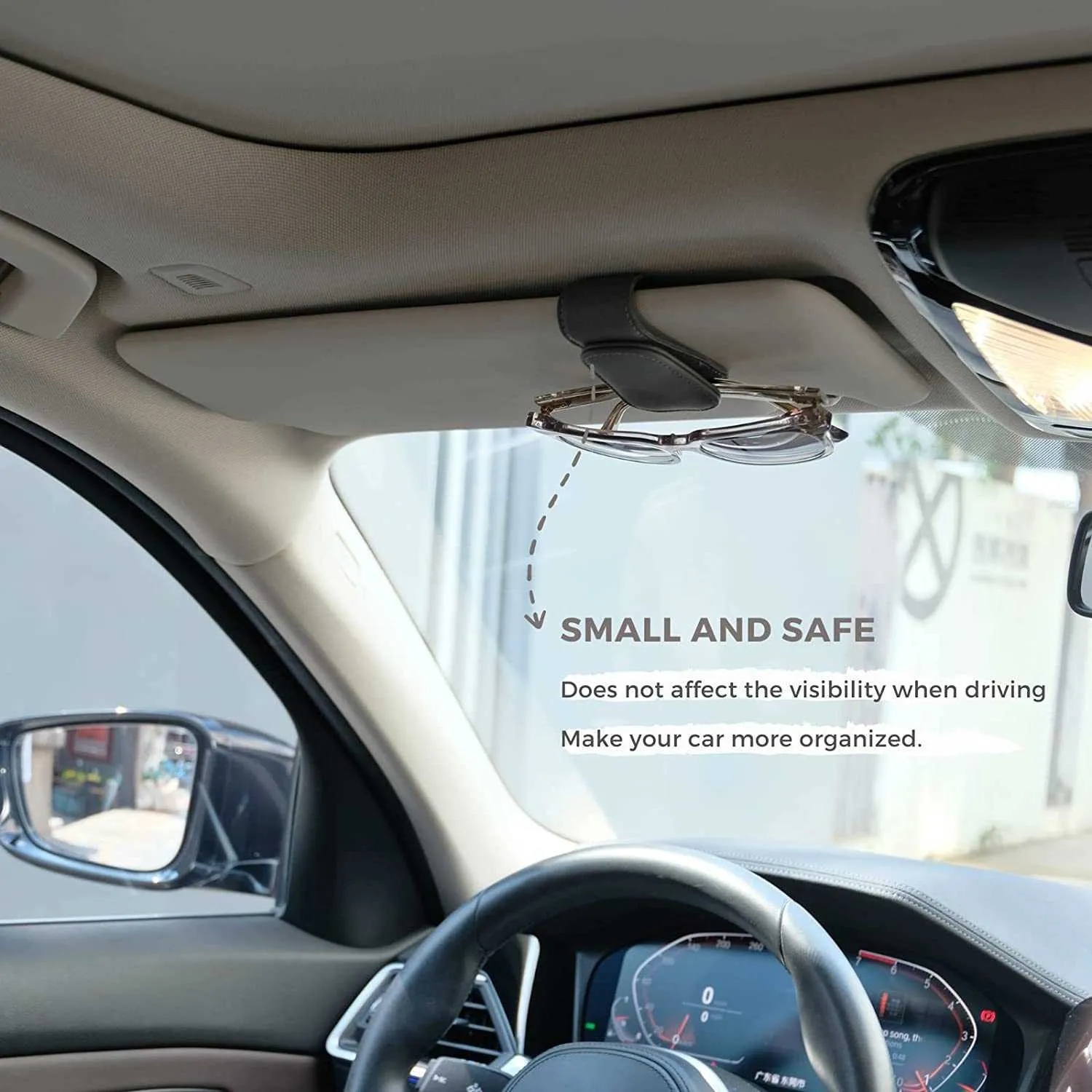 Auto Sun Visor Glasses Holder Case With Sunglasses Clip And