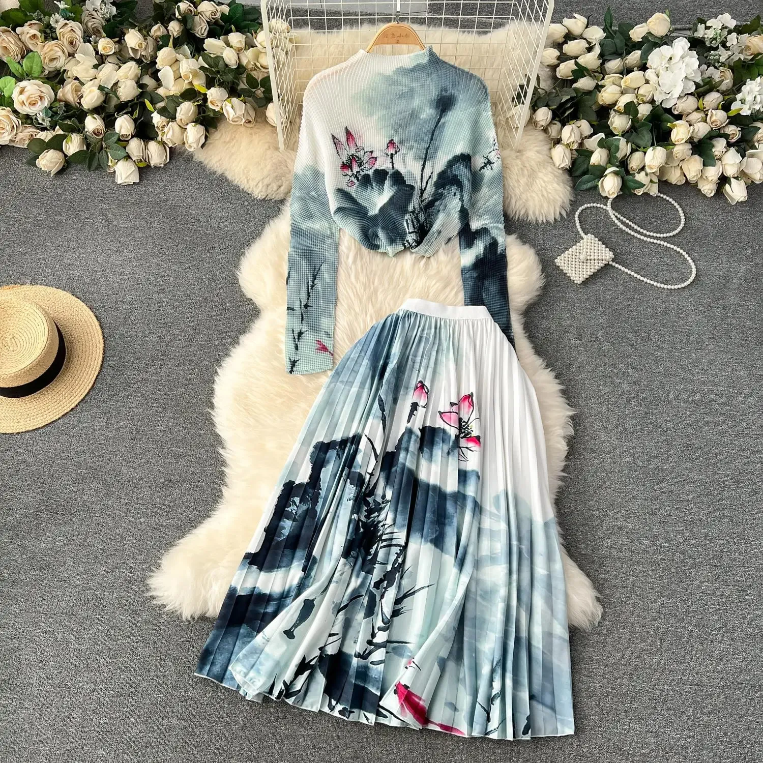 Spring Runway Flower suit with a skirt - Women's Miyake