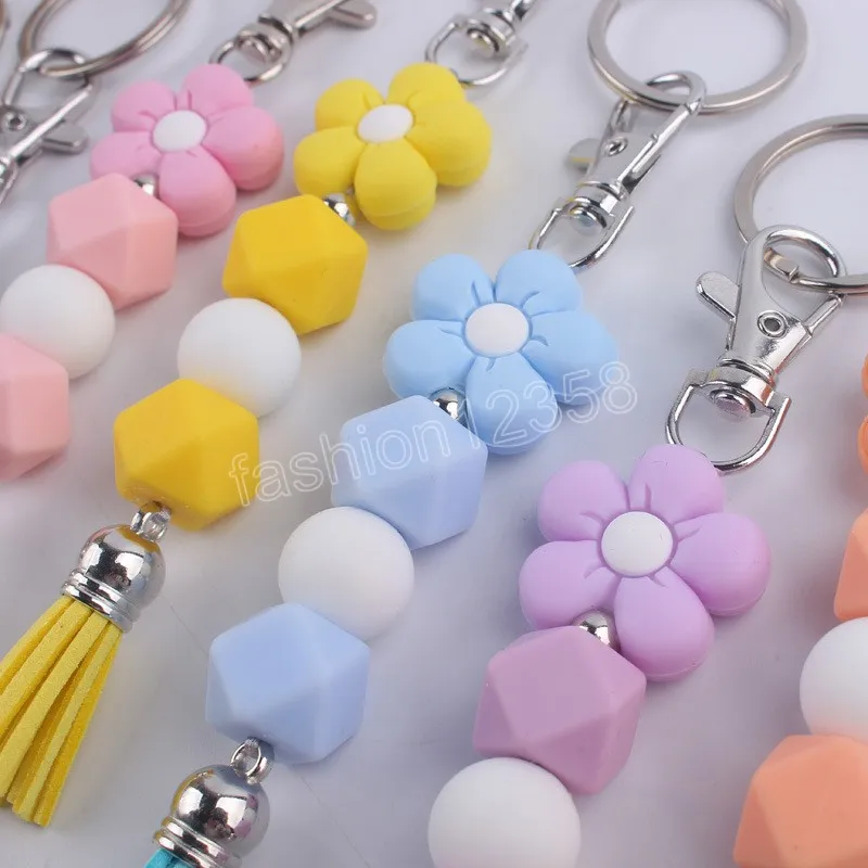 Colorful Flower Handmade Silicone Beaded Keychains For Women