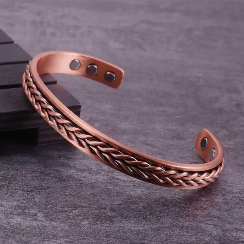 Magnetic Pure Copper Bracelet Male Adjustable Cuff Energy Magnetic Bracelet  Benefits Wristband Stripe Health Men Bracelets Women - AliExpress