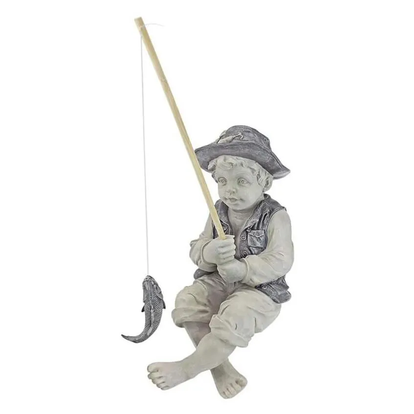 Resin Fishman Statue: Gone Fishing Boy Ornament For Pool, Pond