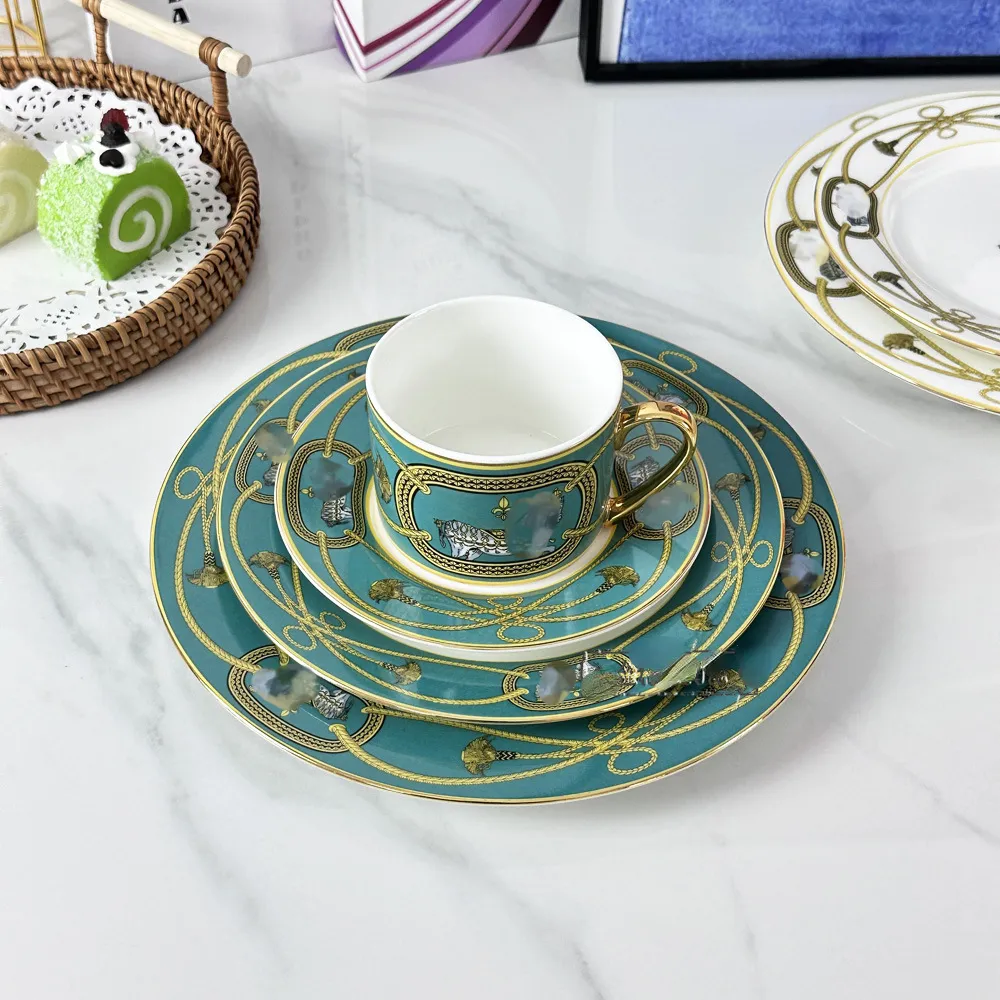 Orange Horse Pattern Ceramic Dinnerware Set 4 Piece Plate Western Home Plate Cake Dishes Steak Dessert Fruit Plate