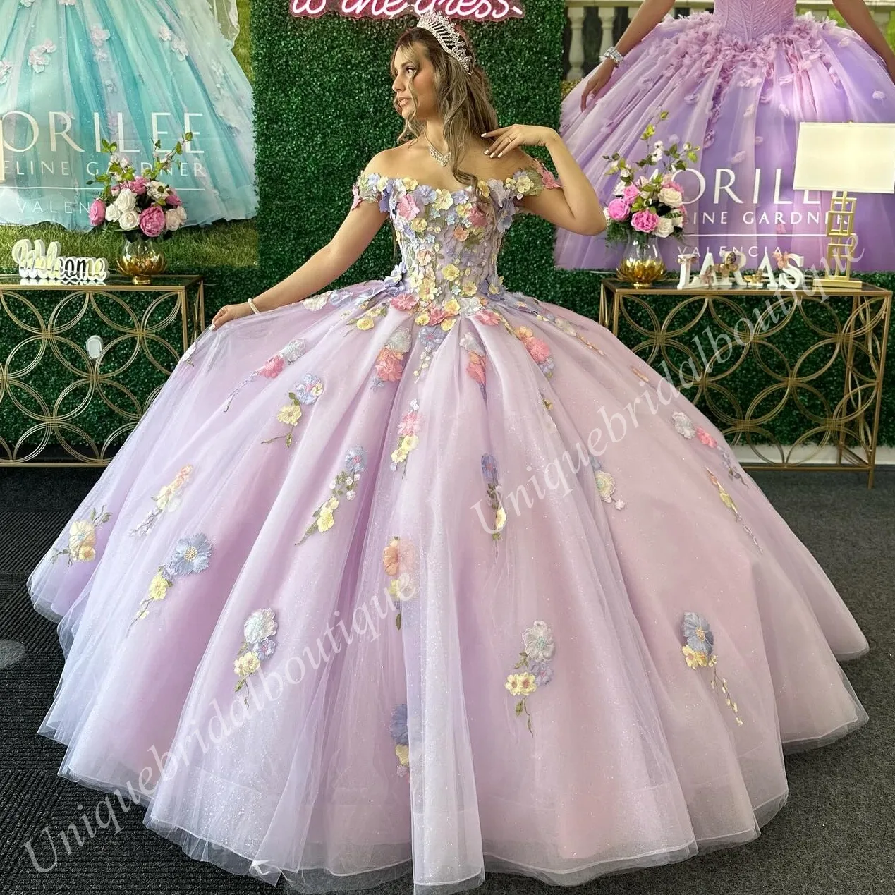 Multicolor Floral Embroidered Quinceanera Dress 3D... From  Uniquebridalboutique, $169.41