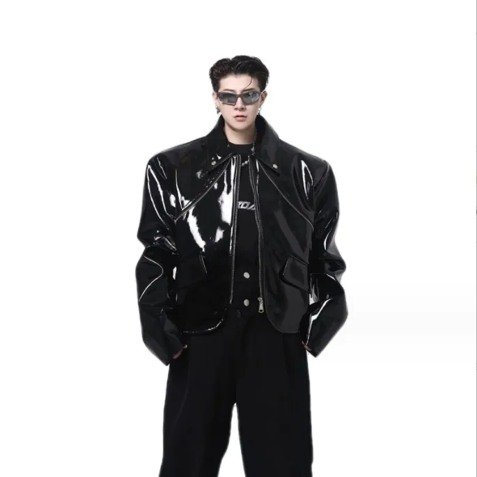 ジャケット・アウター Ameri LUSTER SYNTHETIC LEATHER JACKET Mystical Black Leather Jacket (US, Alpha, X-Small, Regular
