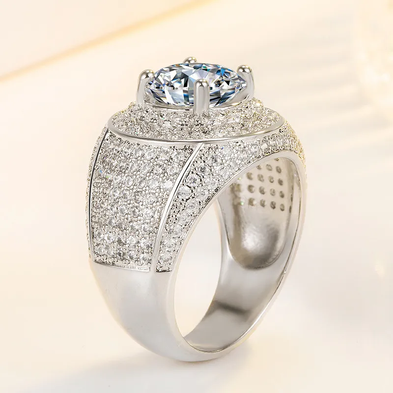 Halukakah D Color 1,0 ct Moissaniet-ring voor heren, kruispatroon, 1 karaat laboratoriumgeteelde diamant met certificaat, geplateerd sterling zilver, verstelbare maat, voor echtgenoot, vriend