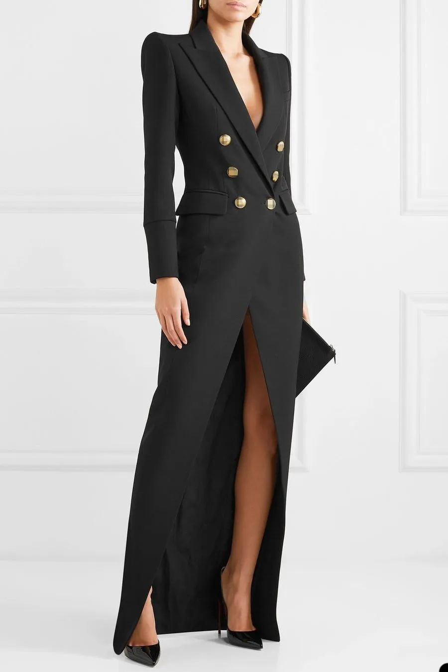 Custom-made Double Breasted Black long sleeve occasion dress for Women - Perfect for Prom, Formal Events, and Special Occasions