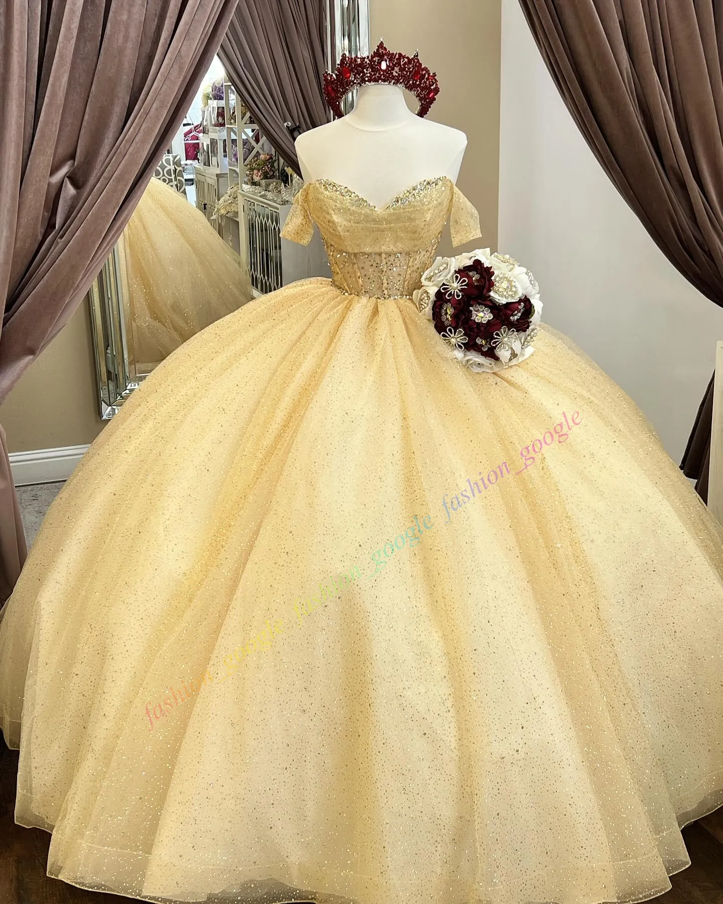 Glittering Tulle Sage Quinceanera Dresses With Sheer Corset