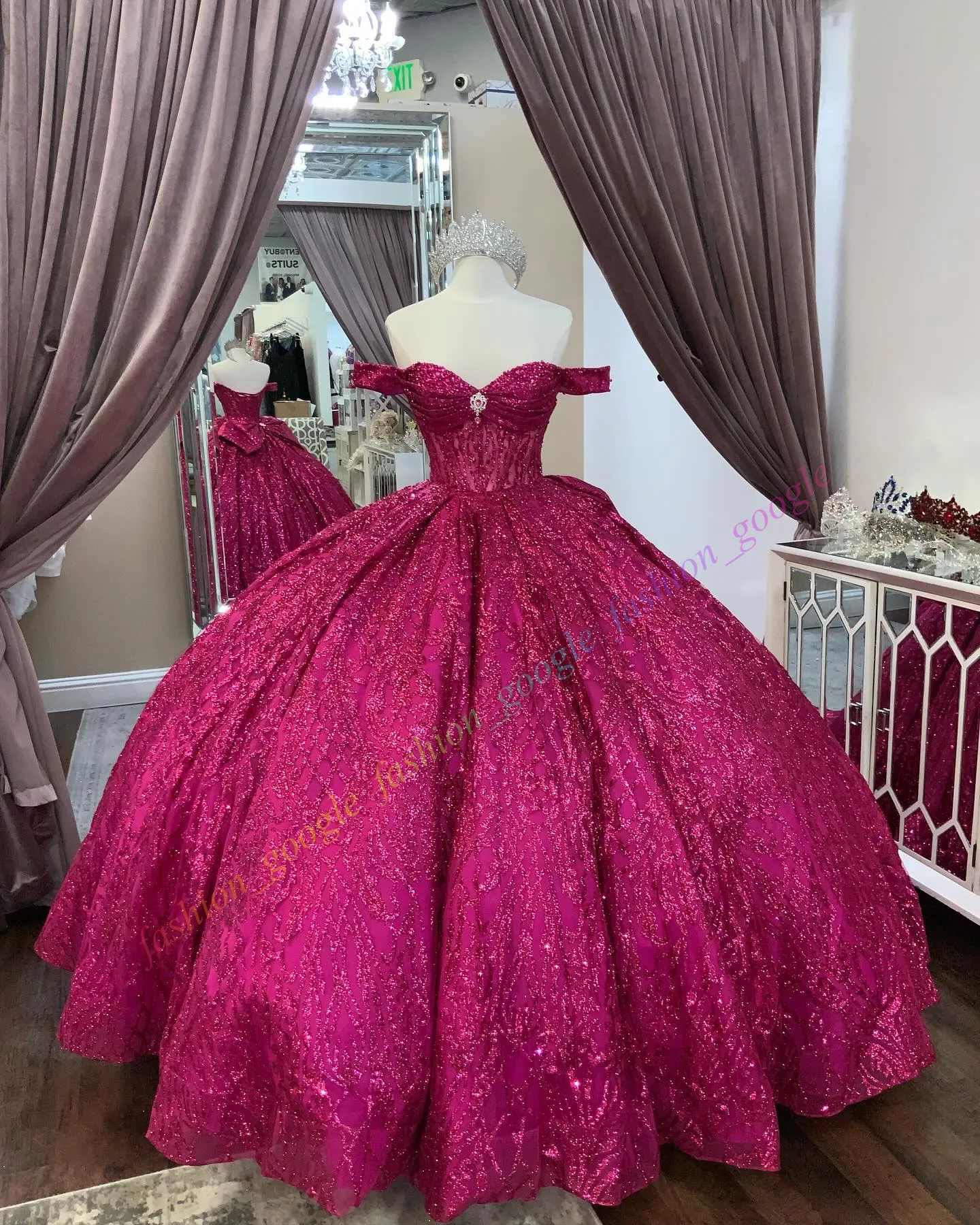Glittering Tulle red glitter quinceanera dresses with Detachable Back Bow - Perfect for Mexican Quire, Sweet 15/16 Birthday Party, Prom, Gala, and Glittering Tulle red glitter quinceanera dresses with Detachable Back Bow - Perfect for Mexican Quire, Sweet 15/16 Birthday Party, Prom, Gala, and
