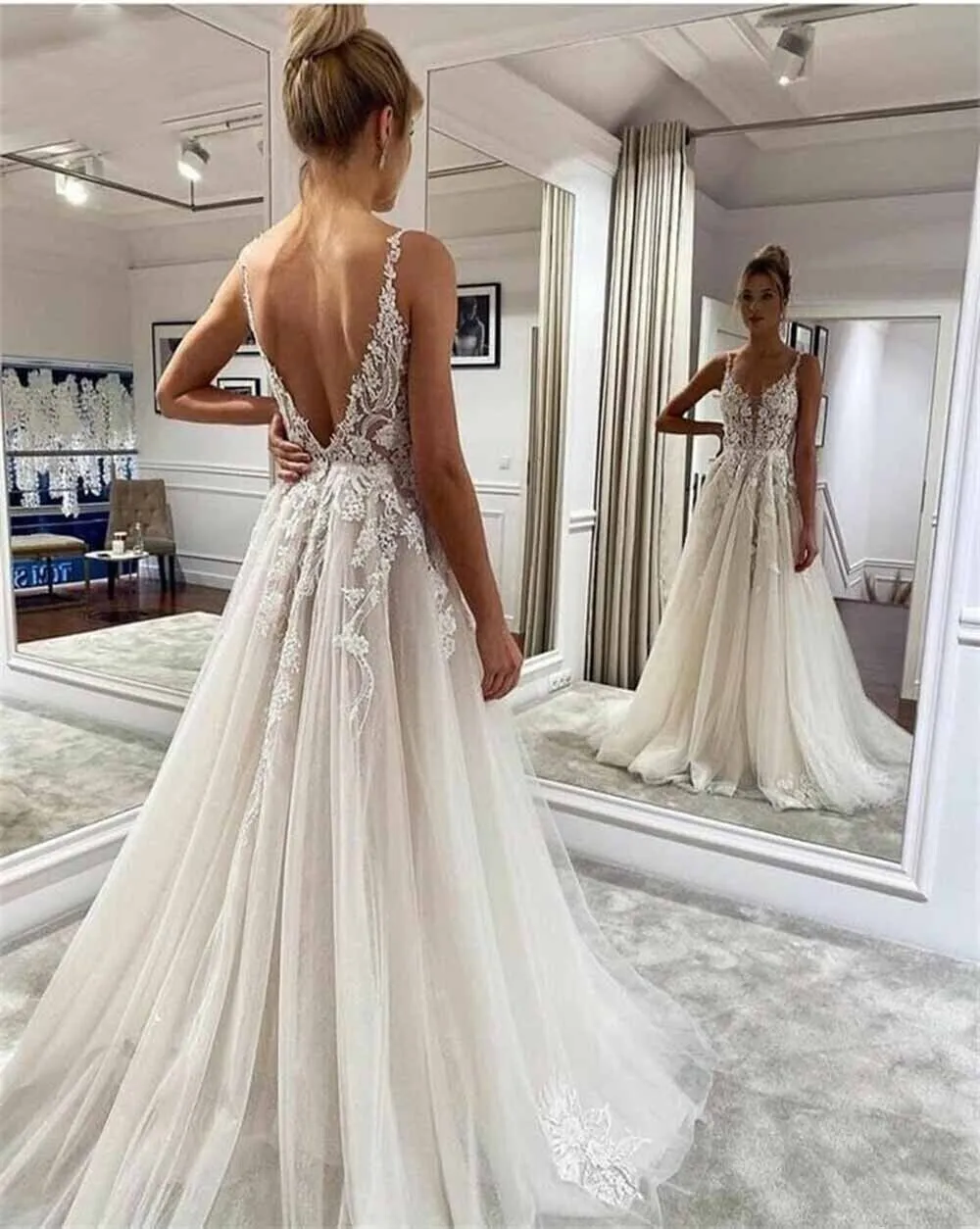 Brautkleid spitze rückenfrei a linie Clearance