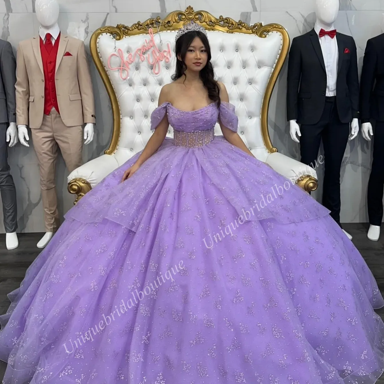 Glitter Quinceanera Corset Wedding Dress With Sheer Bodice