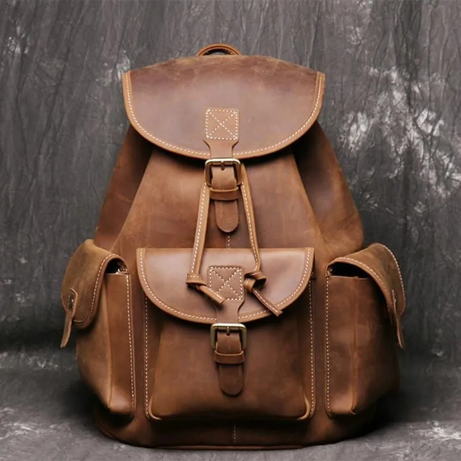Mens leather knapsack cheap