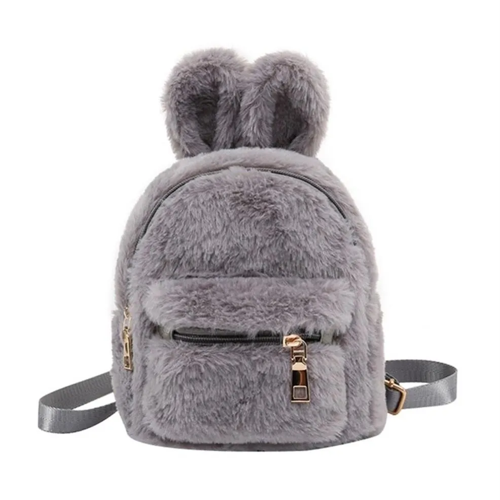 DHgate Plush Faux Fur Mini Rabbit Ears Kids Backpack Girls Children School Kindergarten Shoulder Mini Backpacks Bags Luggage Accessories