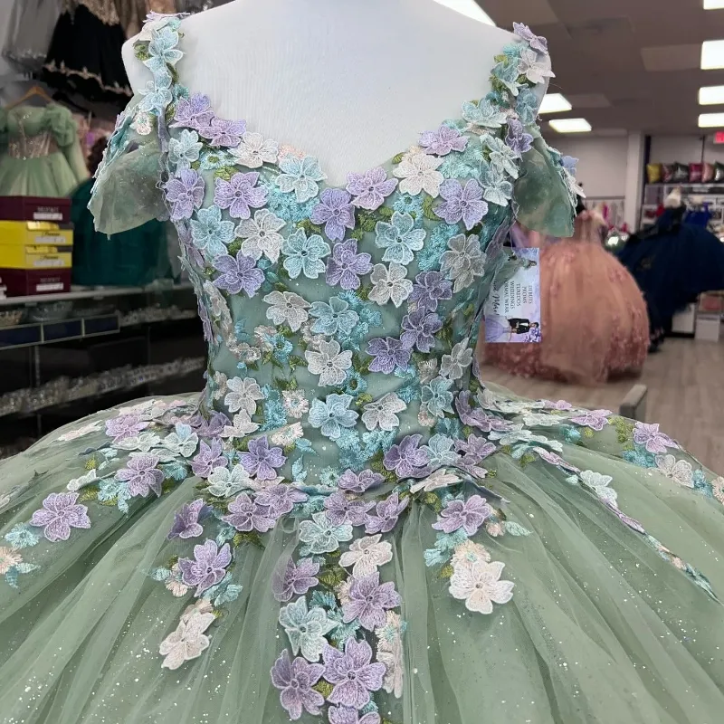 green emerald velvet dress Long Off Shoulder Ball Gown Quinceanera Dress main image 1