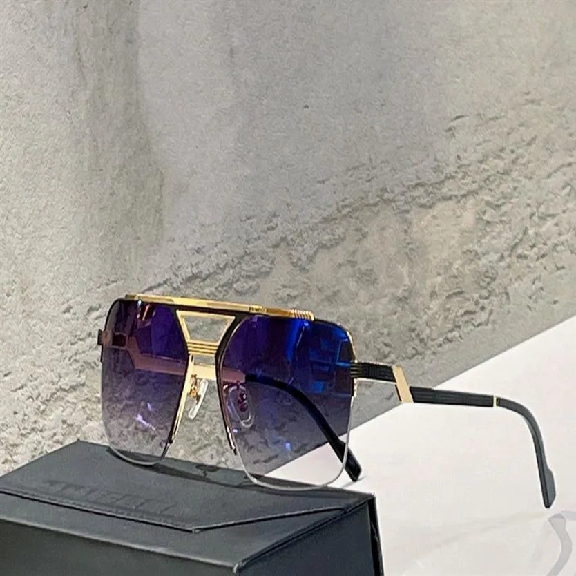 Men Vintage Eyewear Sunglasses 9102 Gold Blue Shaded Sport Glasses