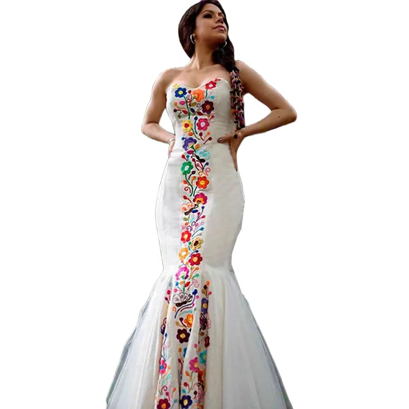 chinese dress ladies Elena Wedding Floral Mexican Dress. Vestido Mexicano Pintado de Novia main image 1
