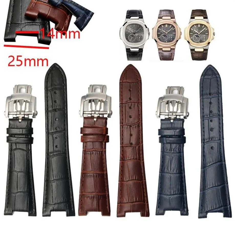 Bracelets de montre 25mm tanche bracelet en cuir v ritable bracelet boucle pliable bleu marron noir homme bracelet de montre pour PP Nautilus303L