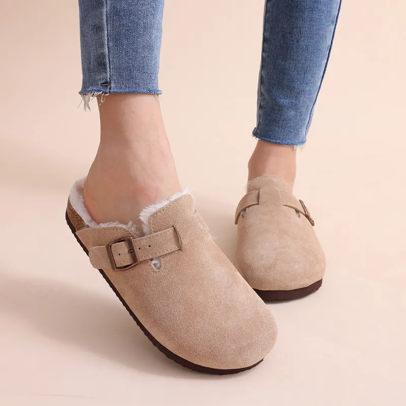 Fur Clogs For Women Winter Home Cork Mules Fuzzy Slippers Short Plush Potato Shoes Indoor Outdoor Warm zuecos mujer