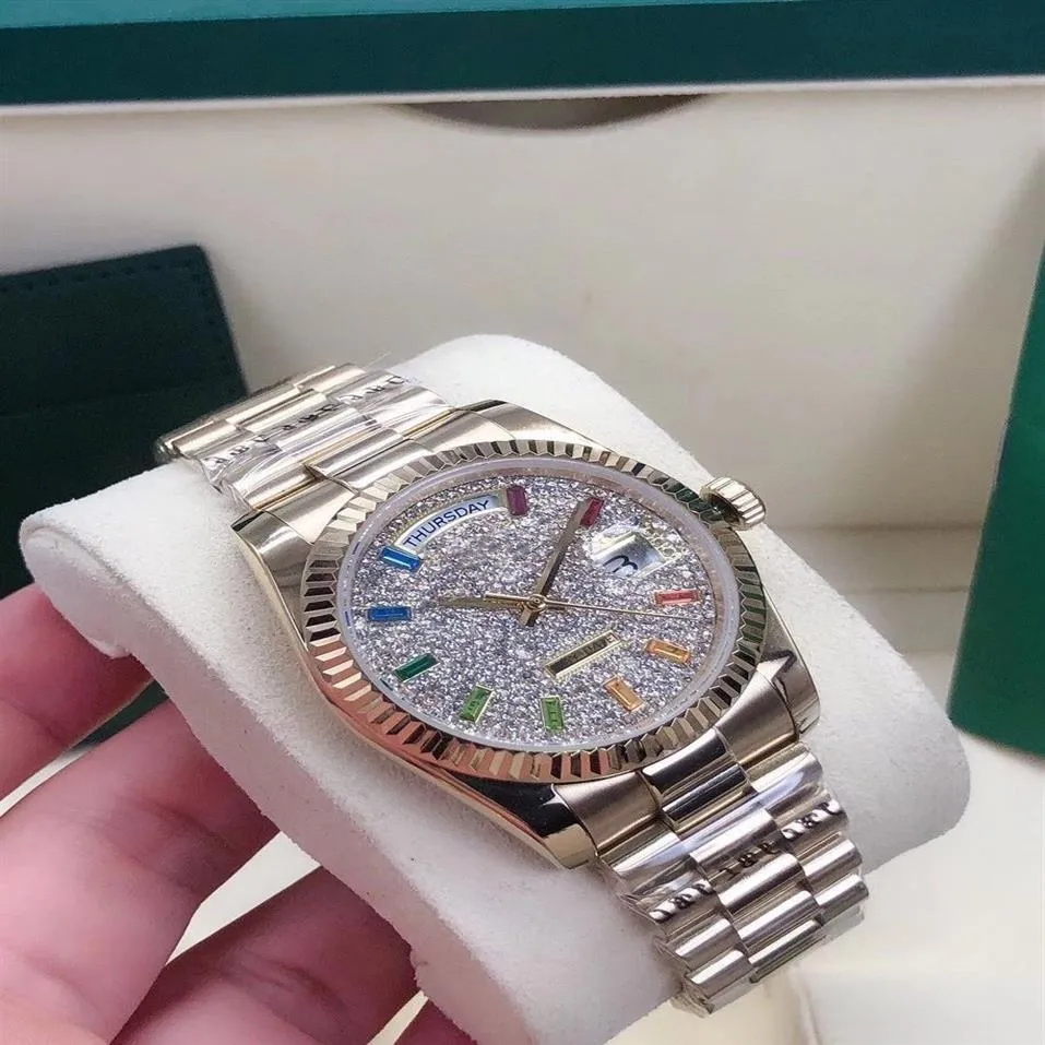 Hoge Kwaliteit 36 MM Daydate Heren Horloges Volledige Diamond Iced Out Automatische Mechanische Rvs heren Horloges Mode 2639