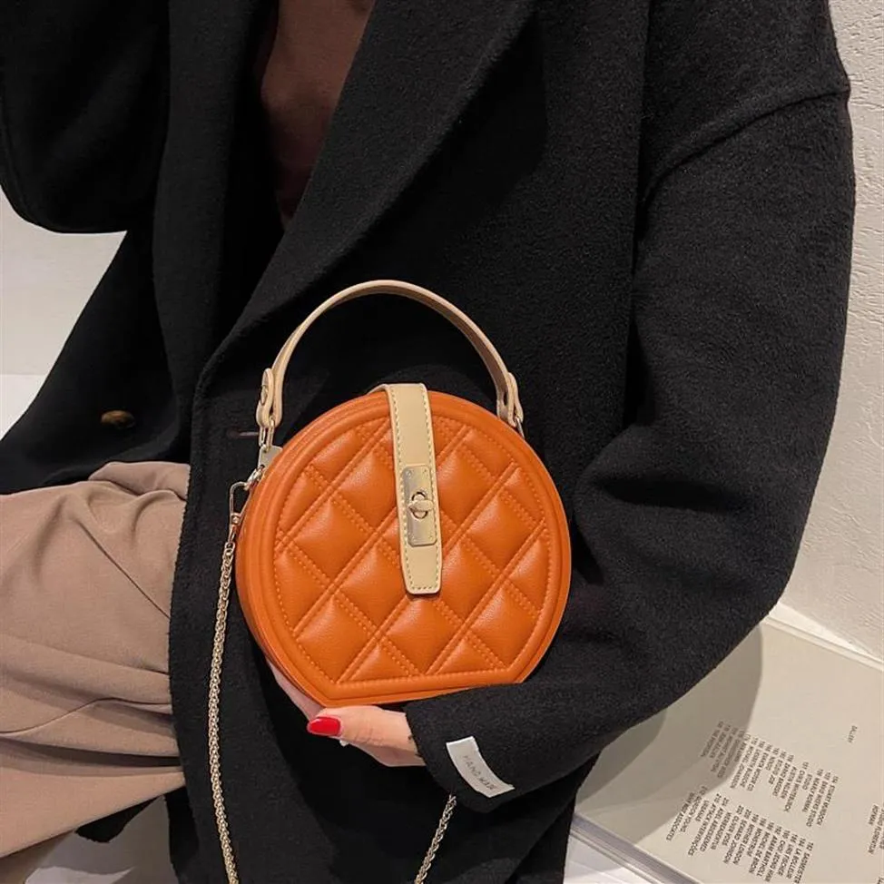 Plaid PU Leather Round Evening Bags 2024 Green Orange Designer Clutch
