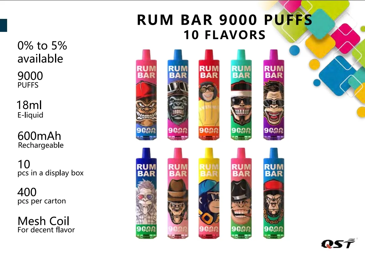 Rum Bar Tornado 9000 Puffs Vape Descartável 18ml Bobina De Malha Com