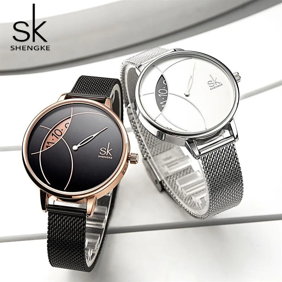 Elegant Womens Silver Watch Shengke Stainless Steel Mesh Band