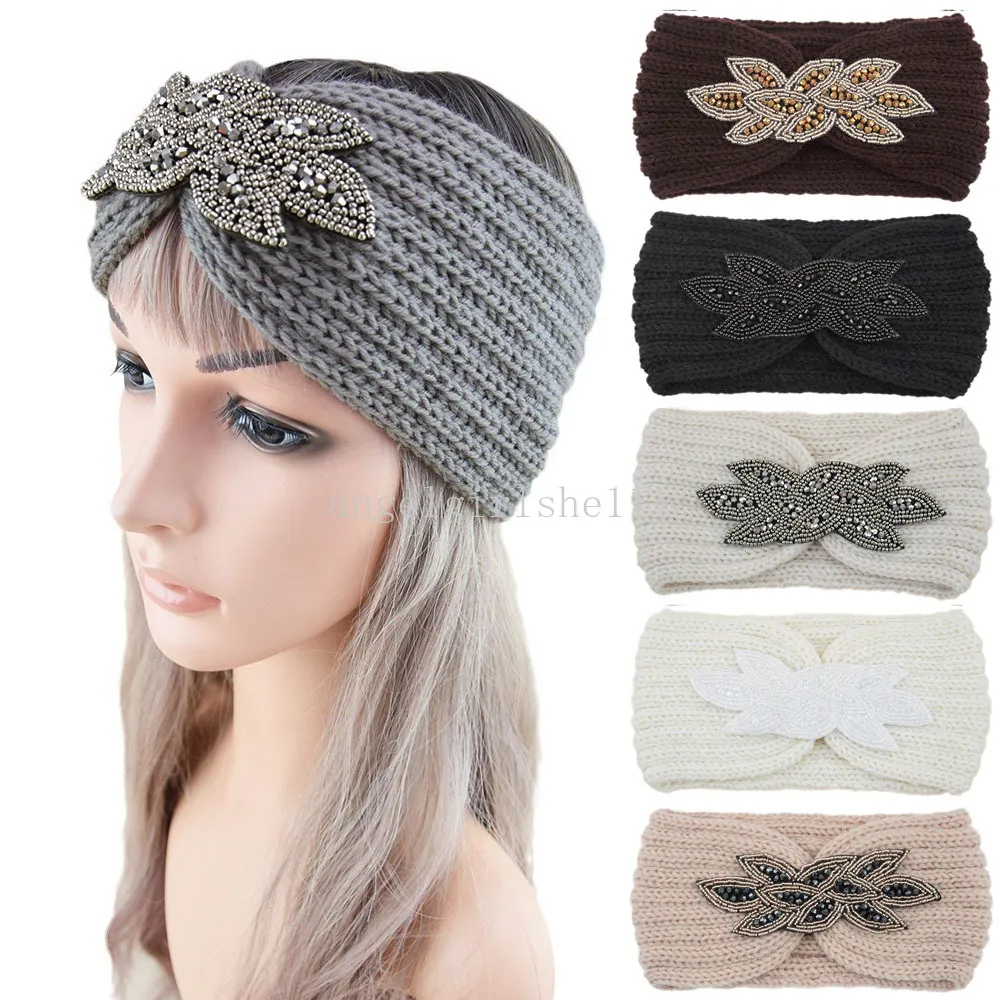 Femmes Cristal Hiver Chaud Tricoté Bandeau Bandeau Oreille Plus Chaud  Turban R