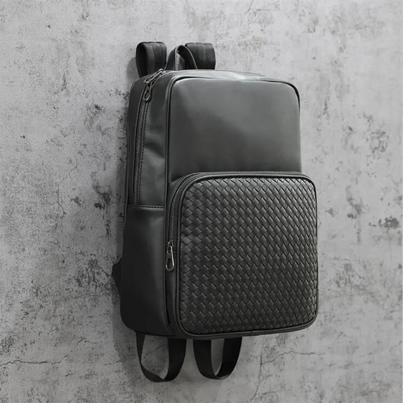 Factory whole men brand shoulder bag outdoor simple casual leather backpacks college wind woven fashion backpack street trend 223S