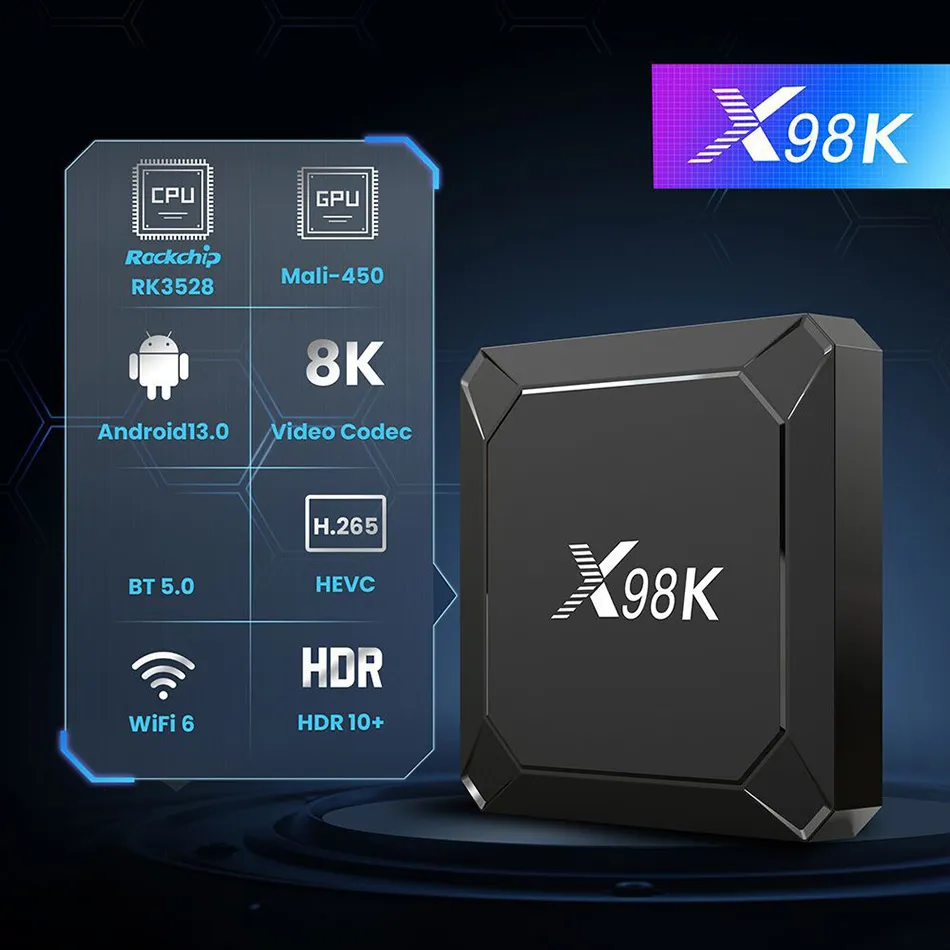 Android 13 TV Box X98K RK3528 Dual Wifi Bluetooth 5.0 8k Set De Red De