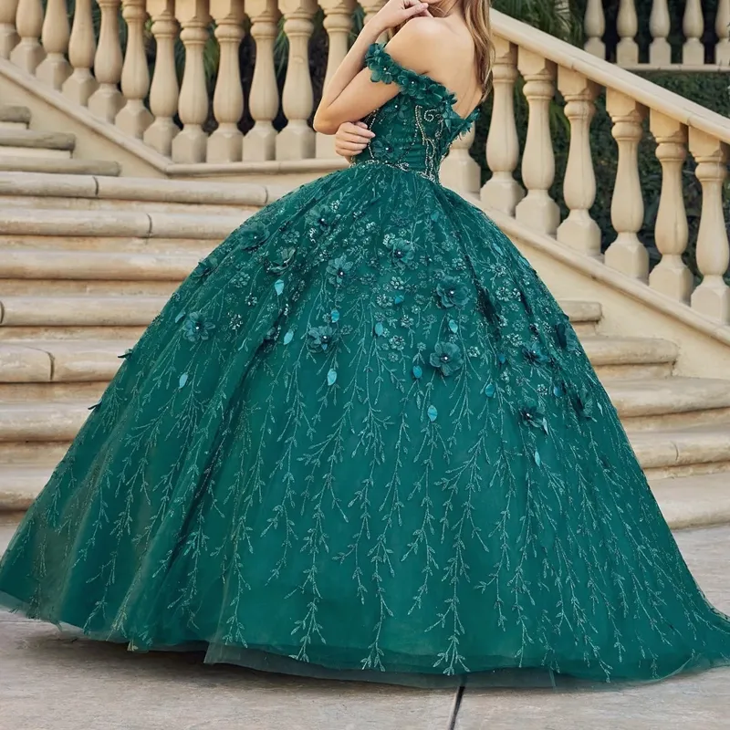 green emerald velvet dress Cecilia Floral Embroidered Mexican Dress- Vestido Mexicano Bordado Floral main image 1