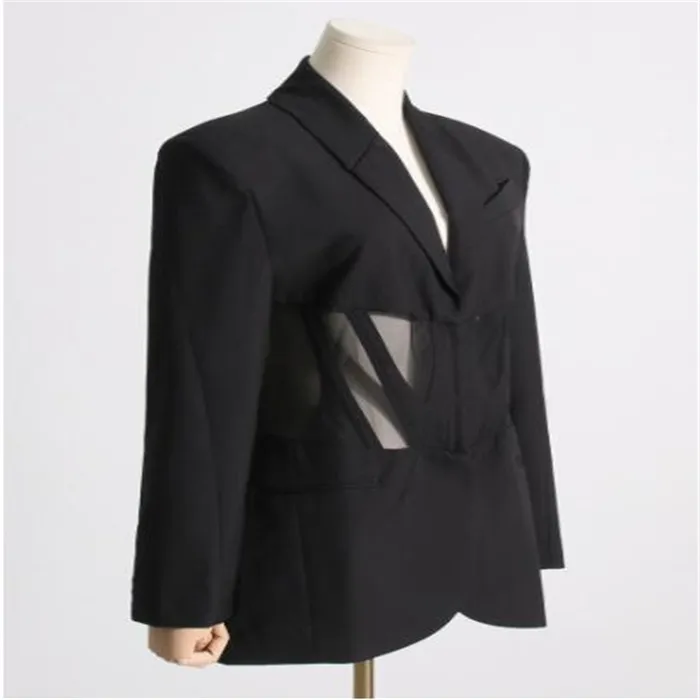 Chic And Elegant Womens Black Mesh Corset Bodysuit Jacket With See 