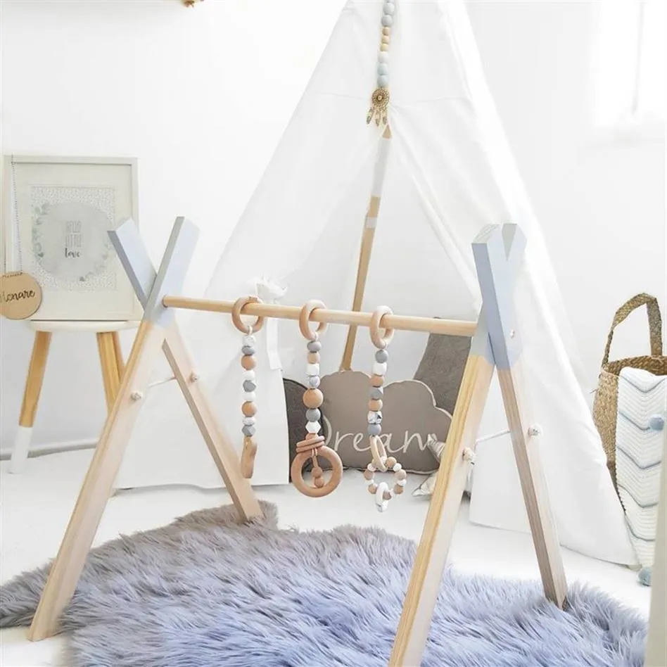 Estilo nordico Bebe Gimnasio Jugar Guarderia Sensorial Anillo tirar Juguete Marco de madera Habitacion infantil Ropa para ninos pequenos Estante