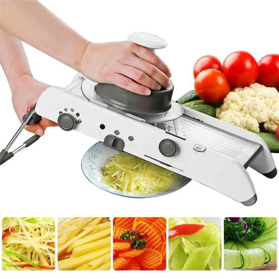 Multifunktions-Handmandoline – Verstellbare Edelstahlklinge (1/2/3 Mm), Rutschfester Griff, Grau