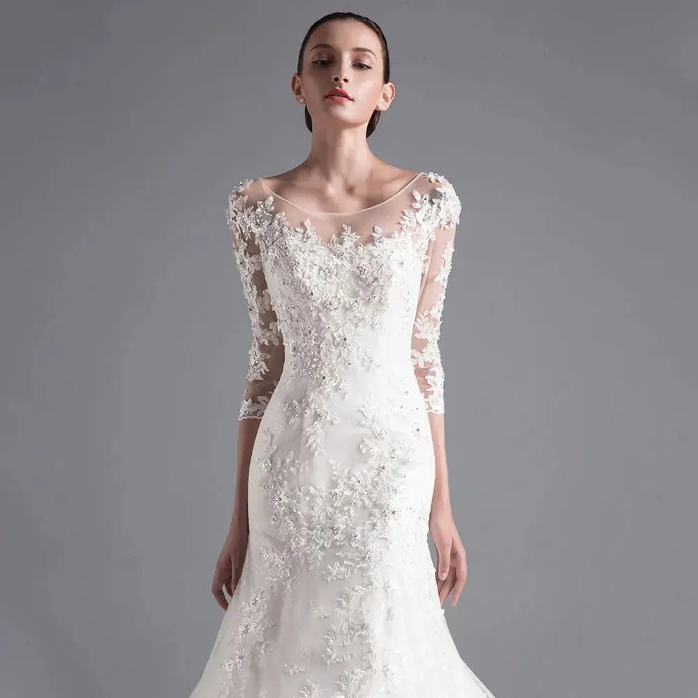 Gorgeous Mermaid Scoop Neck Lace Wedding Dresses VK23082502