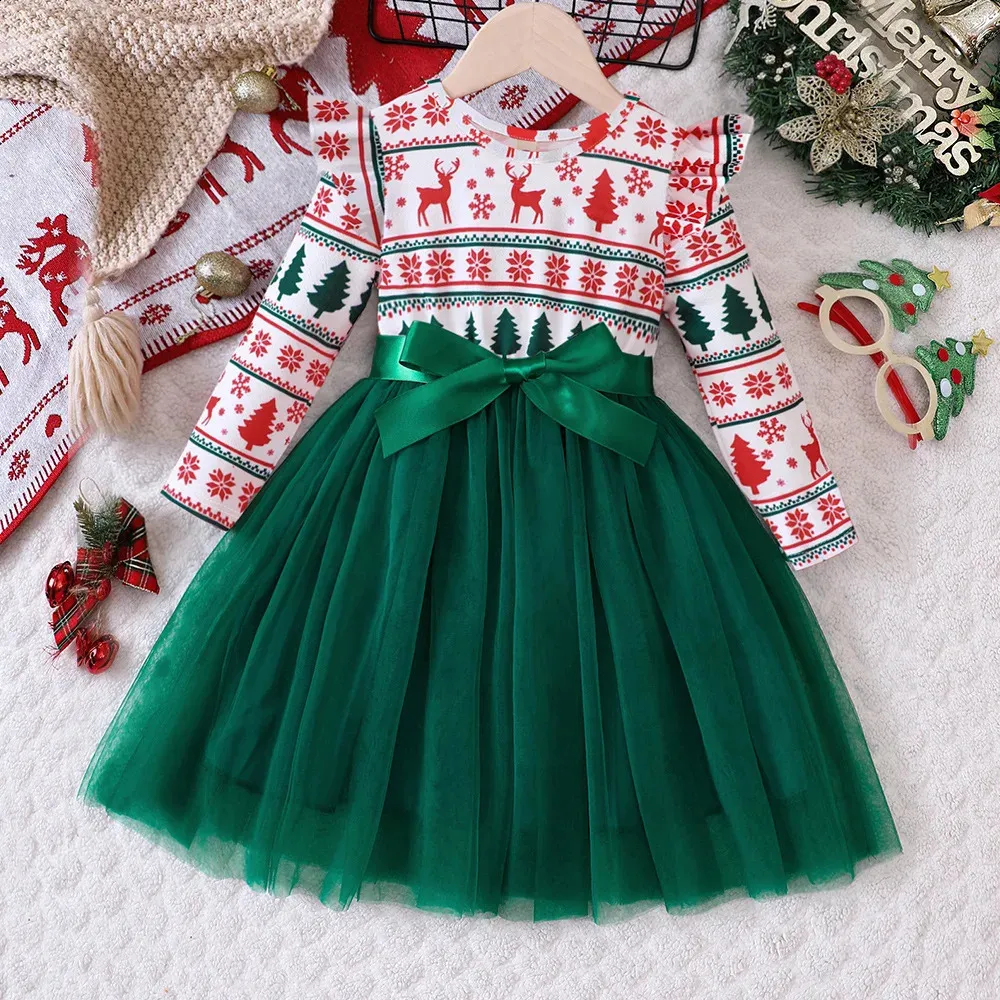 Kids Girls Christmas Dress Long Sleeve Outfits Toddler Girl Winter Clothes Party Dress Sheer Tulle For 2 3 4 5 6 7 Years from Dhgate Girl's Dresses