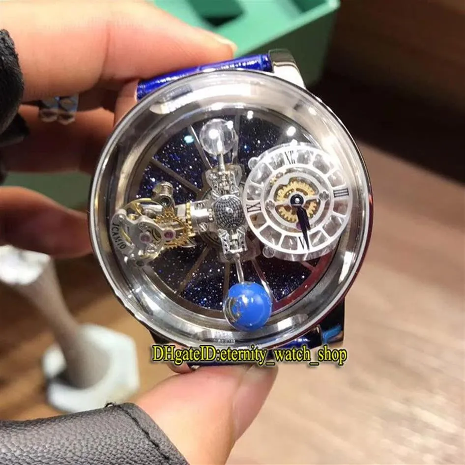 Static version EPIC X CHRONO CR7 Astronomical Tourbillon Skeleton Aventurine Dial Swiss Quartz Mens Watch Silvery Case Blue Strap 200U