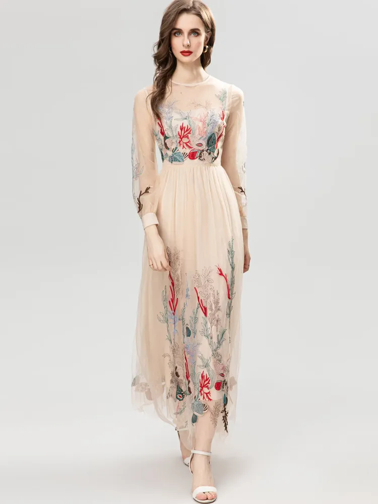 chinese dress ladies Mesh Elegant Maxi Long Summer Backless Nightclub Party Beach Dress M / 35181blue main image 0