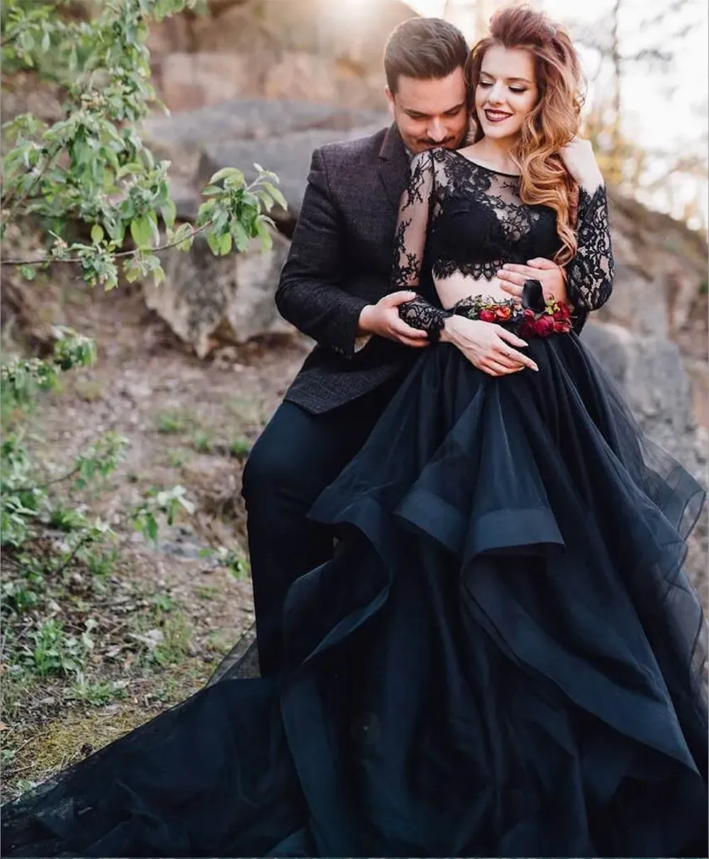 Black two piece wedding dress hotsell