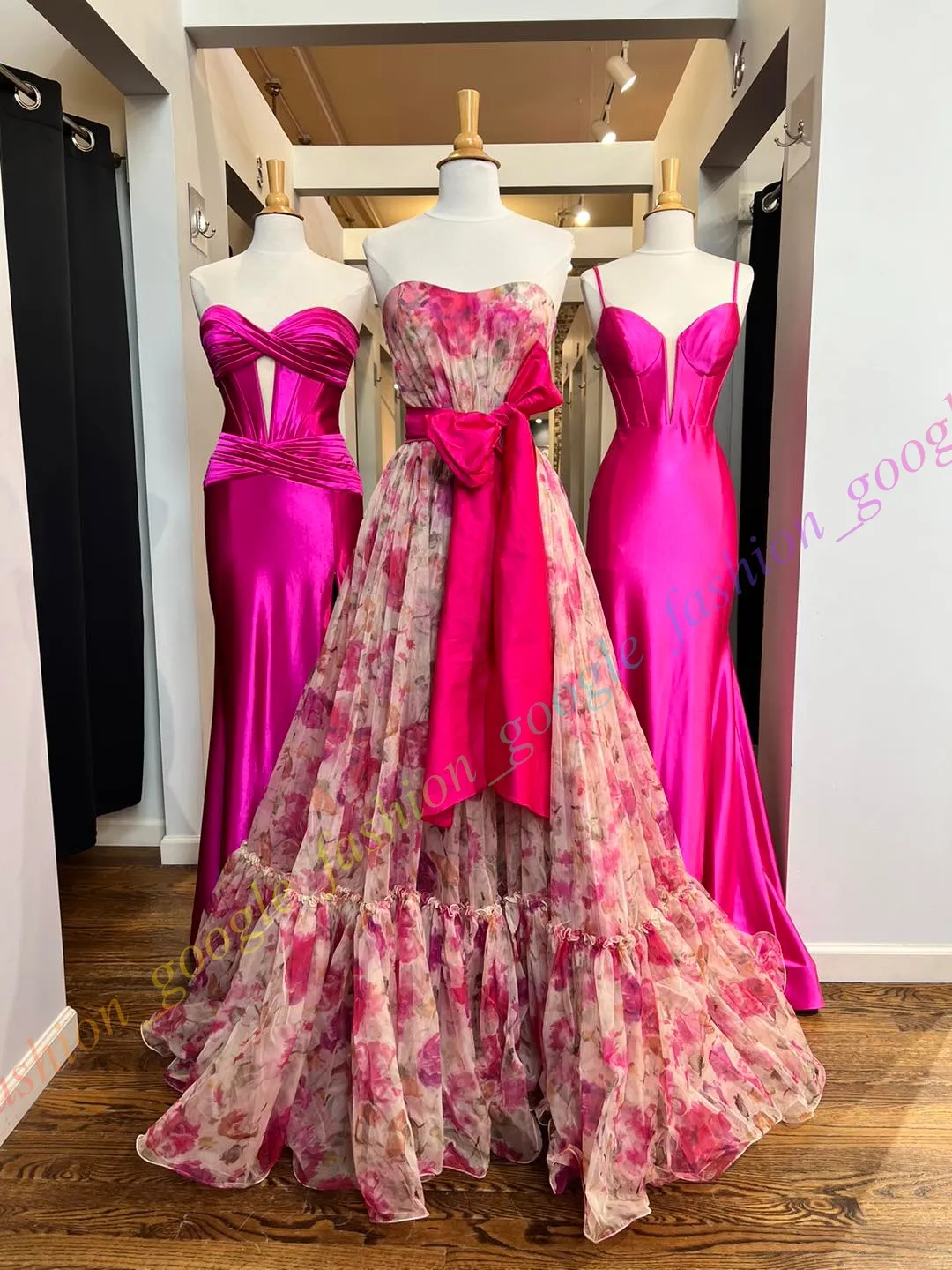 open lace back dress Halter Mermaid Soft Satin Pink Long Organza Dresses, FC7048 main image 1